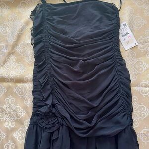 Black Ruched Ruffled Sheath Mini Dress